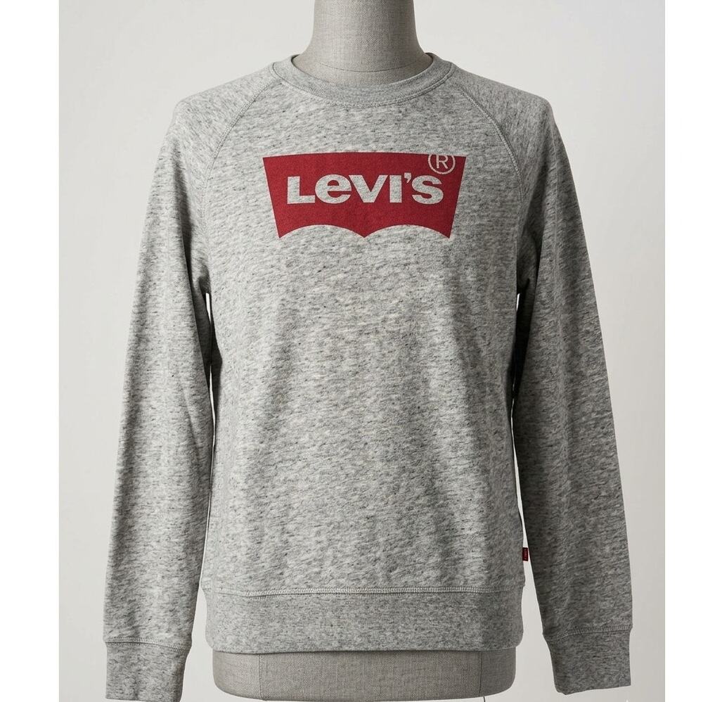 Levi's Classic Grey Crewneck Sweatshirt Red Batwing Logo Women M